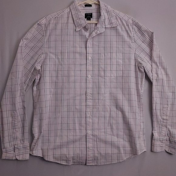 J Crew Shirt Flex Washed Mens Large L White Long Sleeve Button Down Blue Check - Picture 1 of 10
